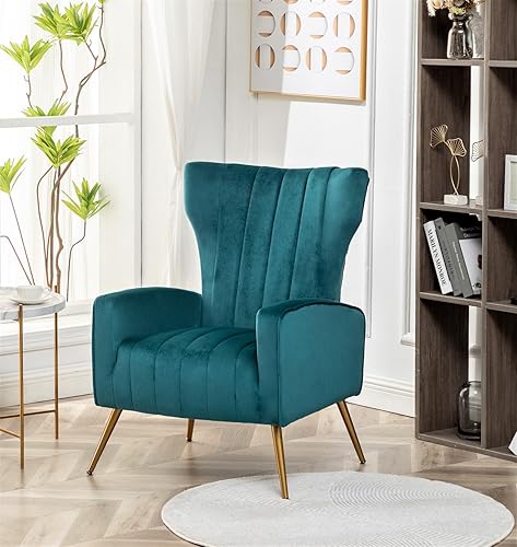 Miniatura 6 de Sillón moderno de terciopelo, silla decorativa de canal, muebles de oficina o sala de estar con elegantes patas de metal, verde azulado
