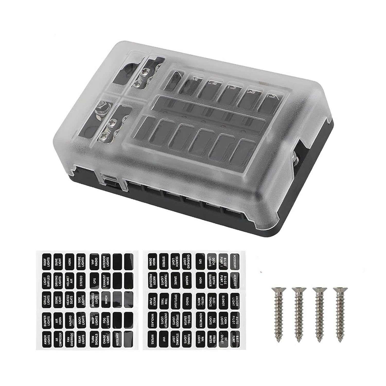 Plastic Cover 6 Ways 12 Ways Blade Fuse Block 12V 32V Fuse Box Holder M5 Stud with LED Indicator Light for Auto Car Marine(6 Ways)