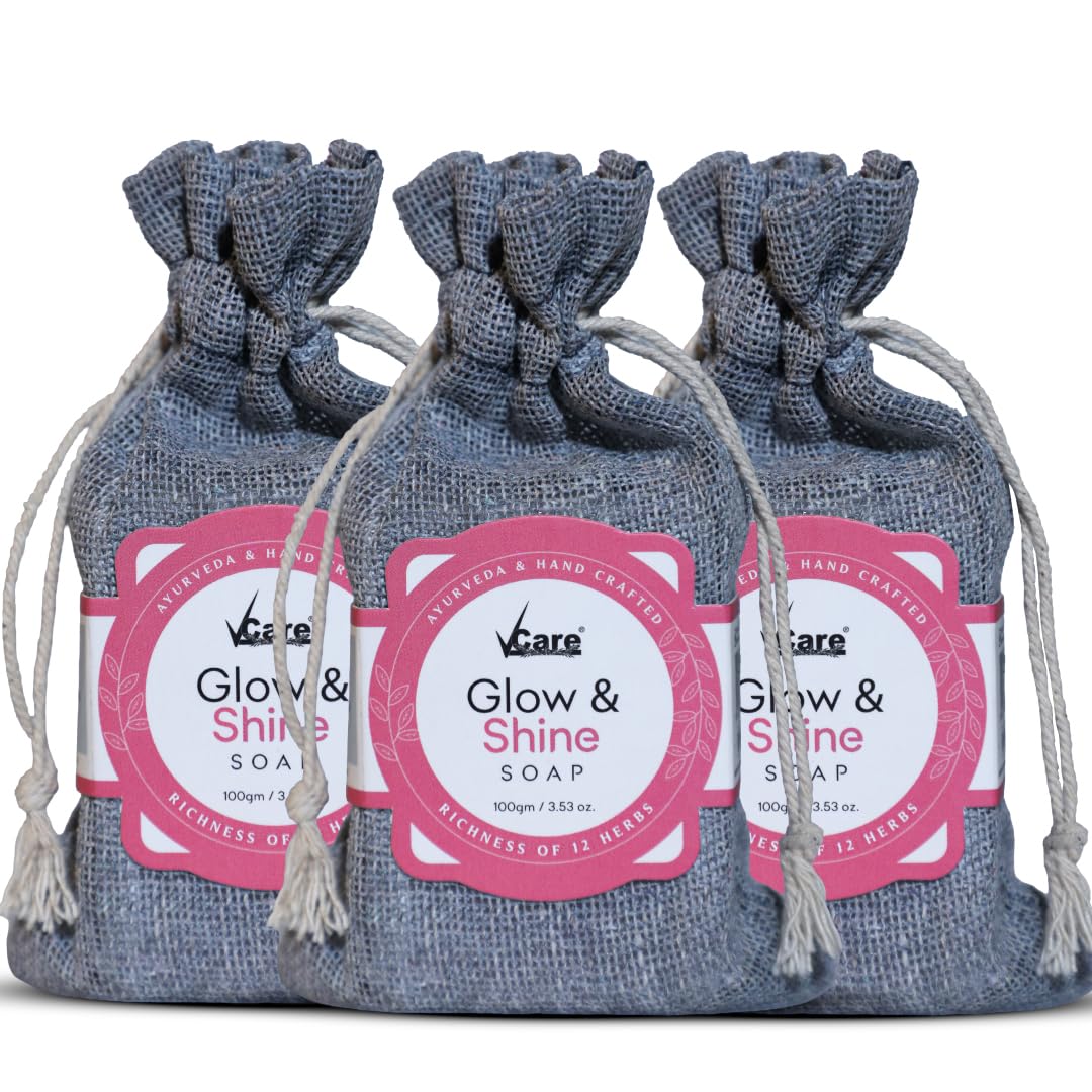 VCare Glow & Shine Soap with 12 Herbal Active Ingredients | Helps Remove Impurities & Improve Skin Tone | For Men & Women | 100g (Pack of 3)-image-22