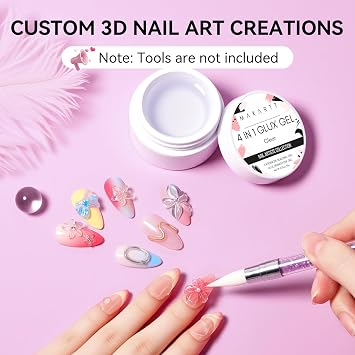 Makartt 3D Gel Nail Art, Clear Non-Sticky 4-in-1 Glux Gel