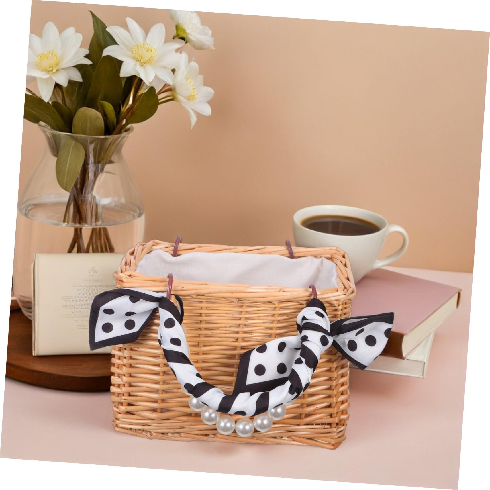 Cabilock Handgefertigter Rattan-blumenkorb mit Perlenhenkel Geflochtene Blumentasche Vielseitiger Korb für Hochzeit Garten Picknick und Strand Dekorativ und Praktisch