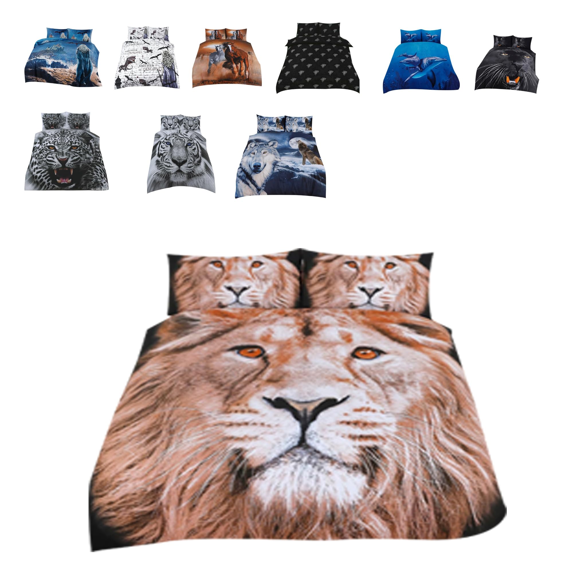 Northern Luxe 3D Animal Print Duvet Cover with Pillowcases, Soft and Breathable Quilt Set, Premium Quality Natural Cotton, Reversible Cozy Comfort with Vibrant Design (Double, Lion)