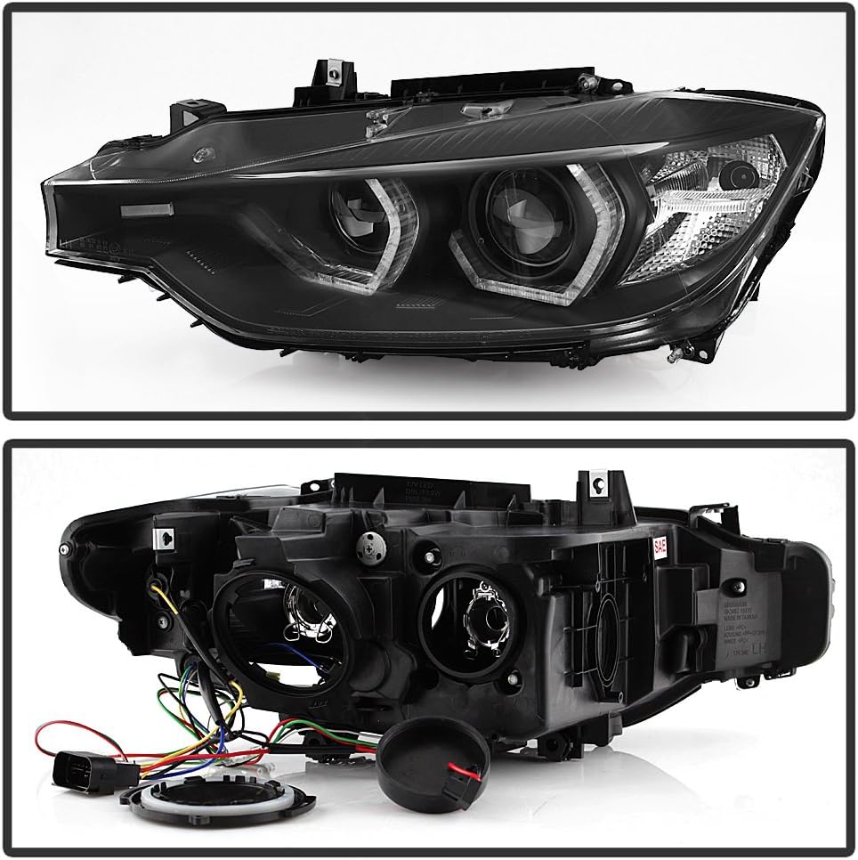 ACANII - For Black [F32 Style] 2012-2015 BMW F30 3-Series Sedan LED DRL Projector Headlights Headlamps Driver+Passenger