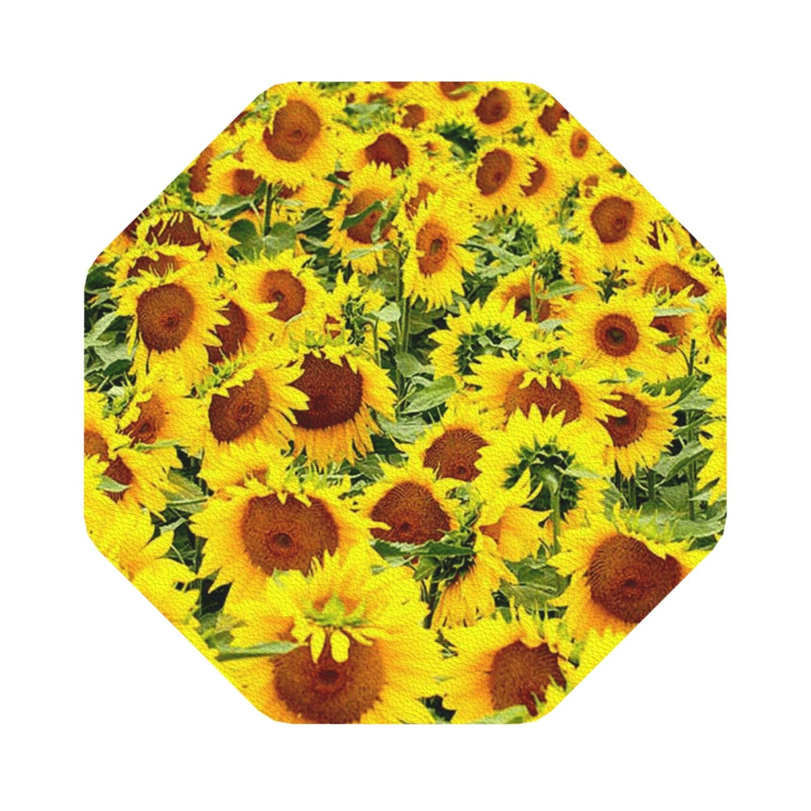 Sunflowers PU Leather Coasters Set of 6 Octagon Drink Coasters