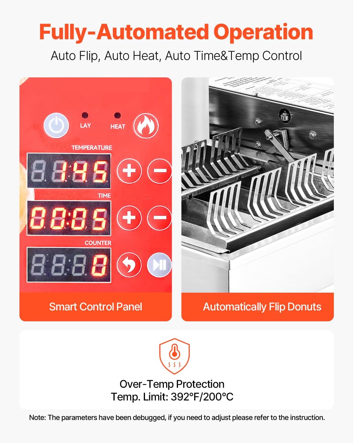 Happybuy Commercial Automatic Donuts Machine: 4-Row, High-Powered Doughnut Maker! Produces 240 PCS/HOUR. Equipped with Intelligent Control and Made of Stainless Steel