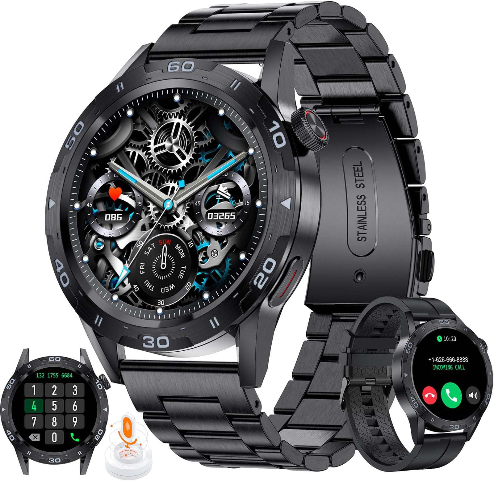 Smart Watch for Men Dial Answer Calls, Fitness Tracker Waterproof Smartwatch for Android iOS Phones 1.32" HD Full Touch Screen Fitness Watches with Heart Rate/SpO2/Sleep AI Voice Control, Black