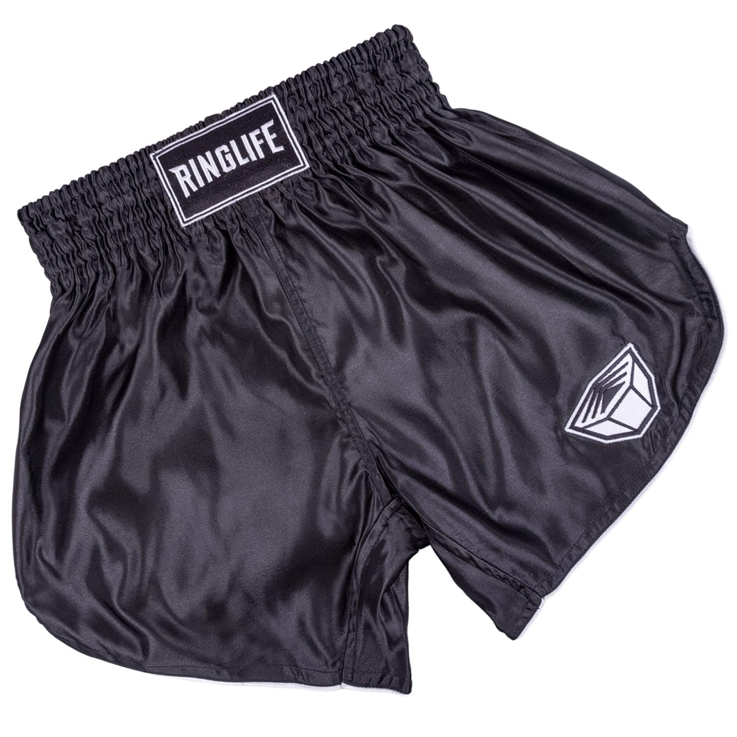 Muay Thai Shorts, Core, Schwarz, Kickboxhose für Training & Wettkampf, Thaibox Shorts Satin, Atmungsaktiv, Langlebig, Kampfsporthose für MMA, K1, Boxen, Thai Boxen