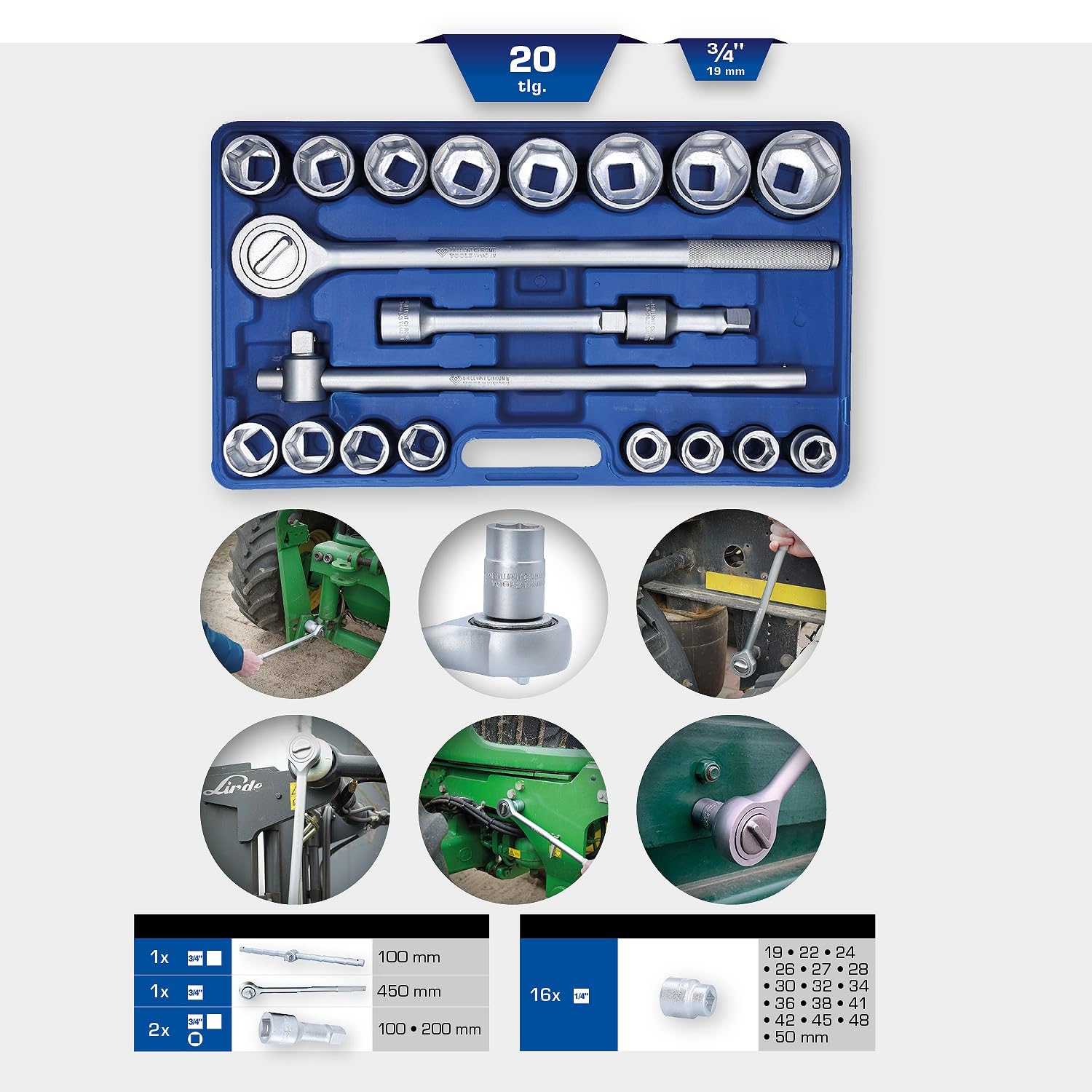 BRILLIANT TOOLS 3/4 Zoll Steckschlüssel-Satz, 20-tlg [Powered by KS TOOLS]