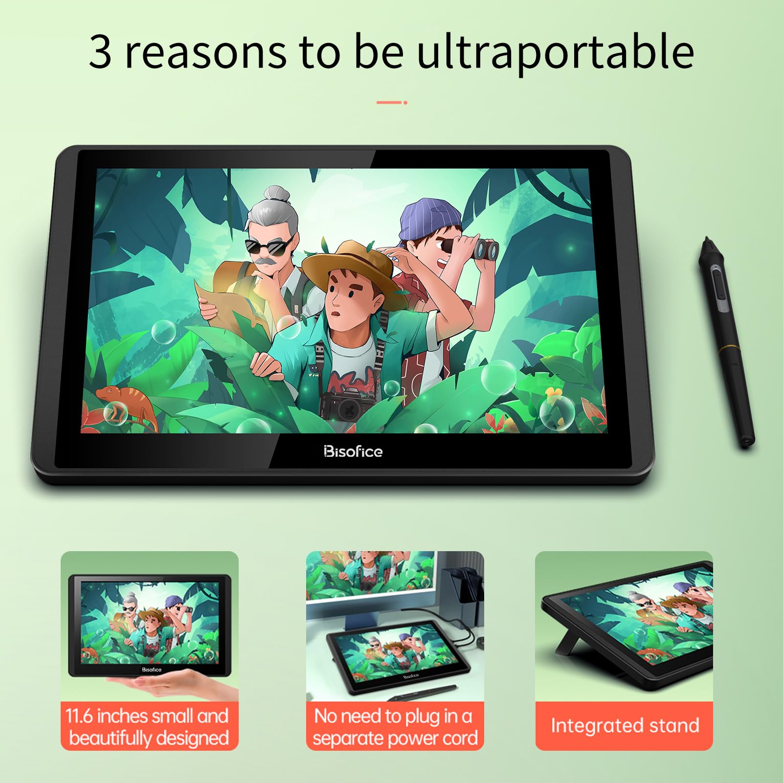 Walmeck Tablet per Computer Grafica, 12HD-A 11,6 Pollici di Disegno IPS Monitoraggio Tablet 1366x768 Display 8192 Livello di Pressione, Consumo a Basso Contenuto di USB MACOS