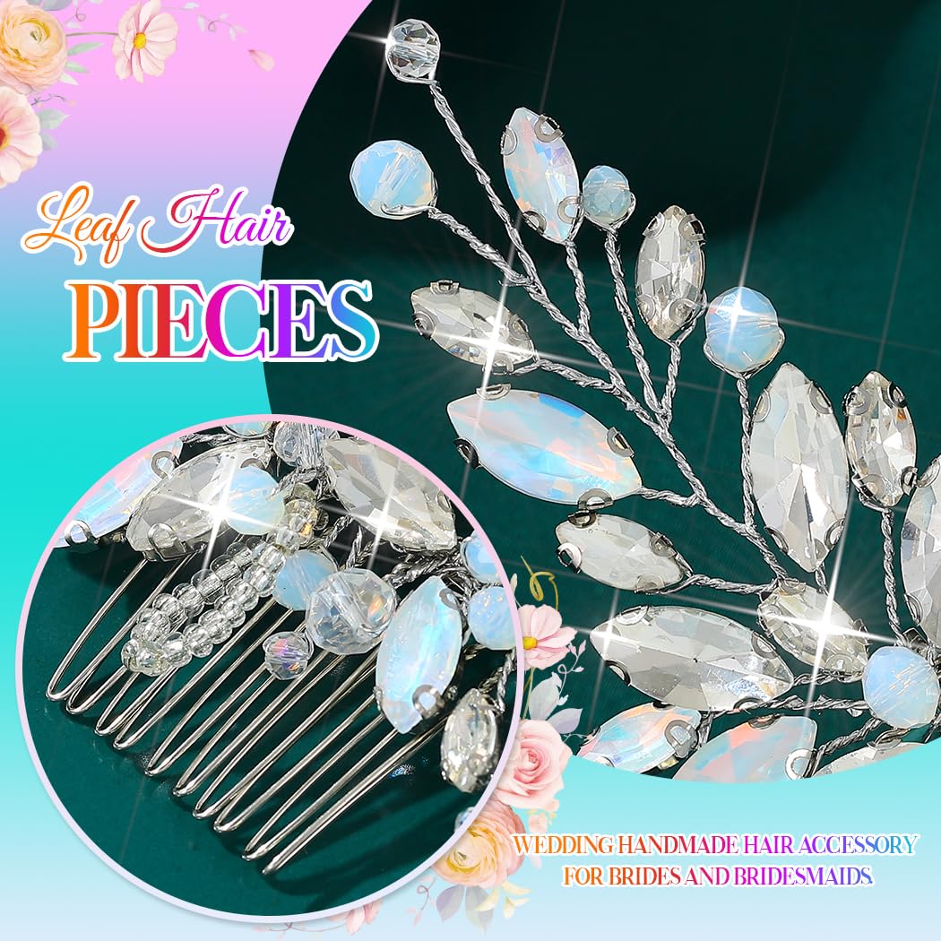 Atigy Crystal Wedding Hair Comb Opal Bridal Hair Pieces Rhinestone Hair Accessories for Women (Silver) - Image 4