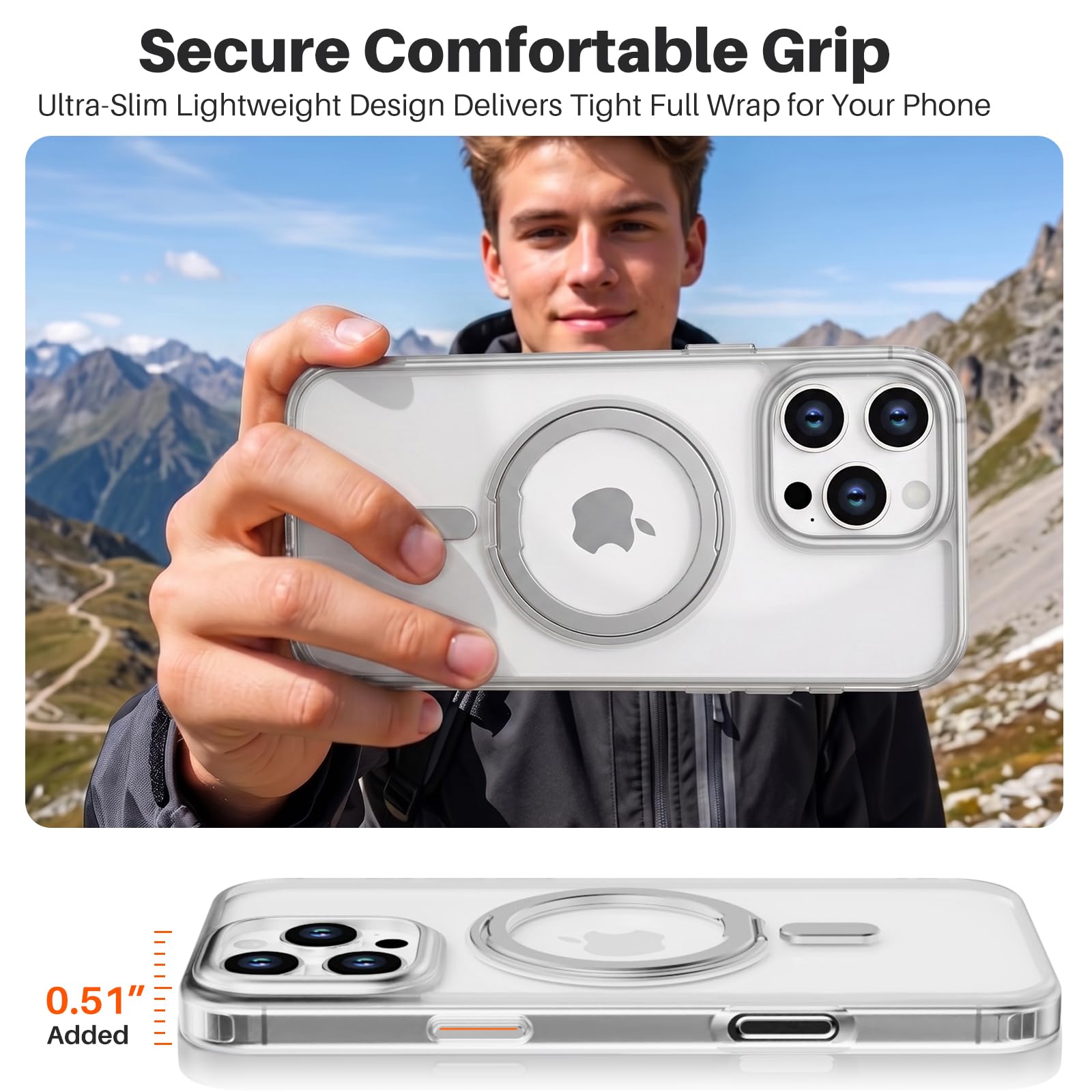 Custodia per telefono compatibile con iPhone 15 Pro con supporto ad | Cavalletto magnetico compatibile con Magsafe, protezione militare contro le cadute, cover sottile in TPU traslucido