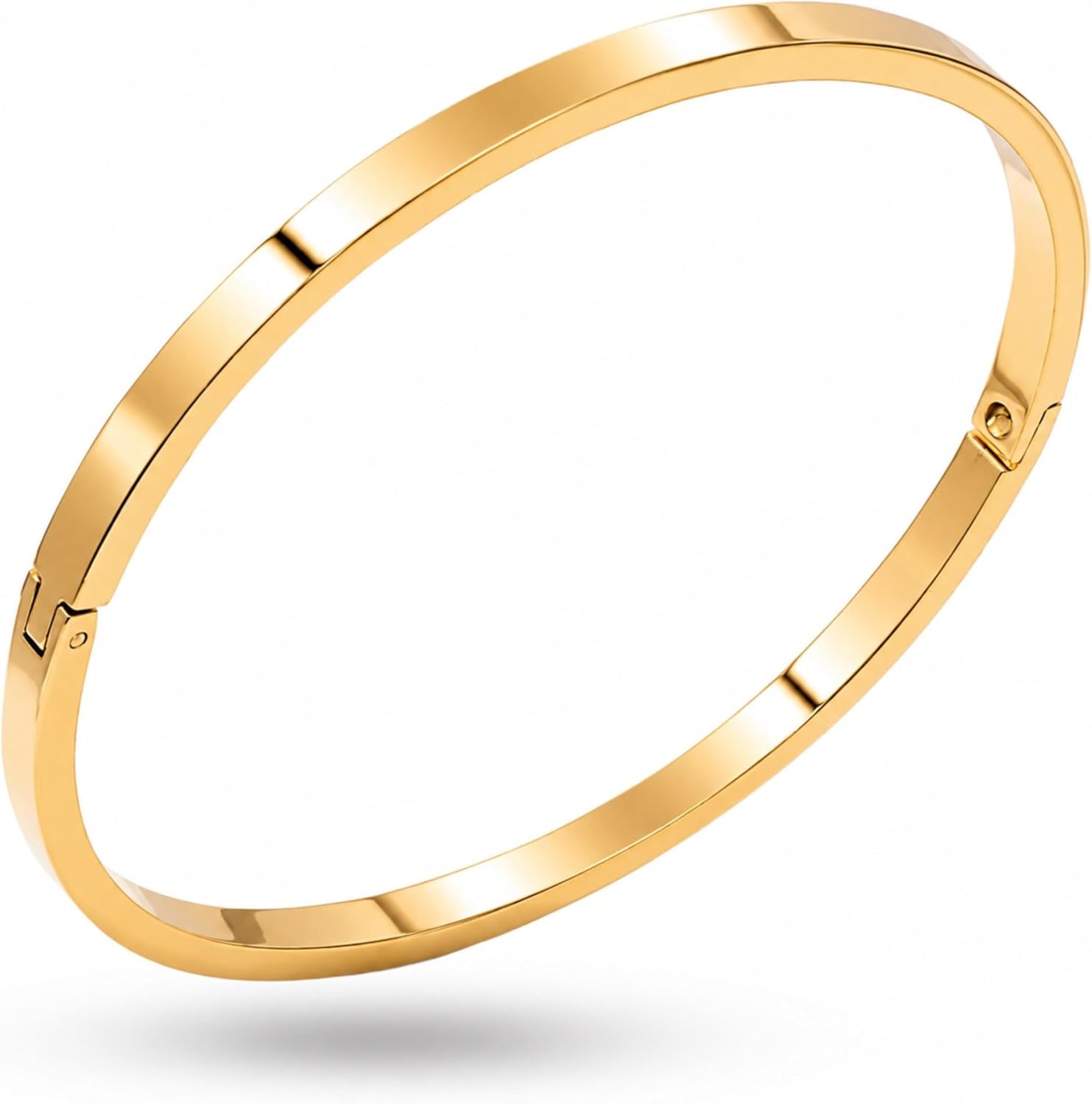 Damen Armreif Gold 18K vergoldet – filigranes 316L Edelstahl Armband, 3 mm schmal, wasserfest, 63 mm Innendurchmesser, Geschenk Schmuck für Frauen