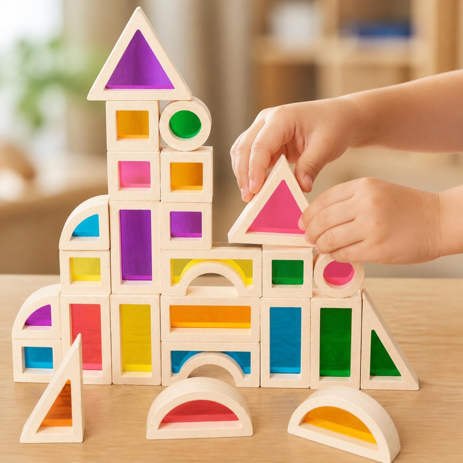 25 Piè Blocs Crbe-en-Ciel Éducatif | Acryliques, Jeu Construction crbe-en-Ciel, Transparents, J, pr École Maternelle
