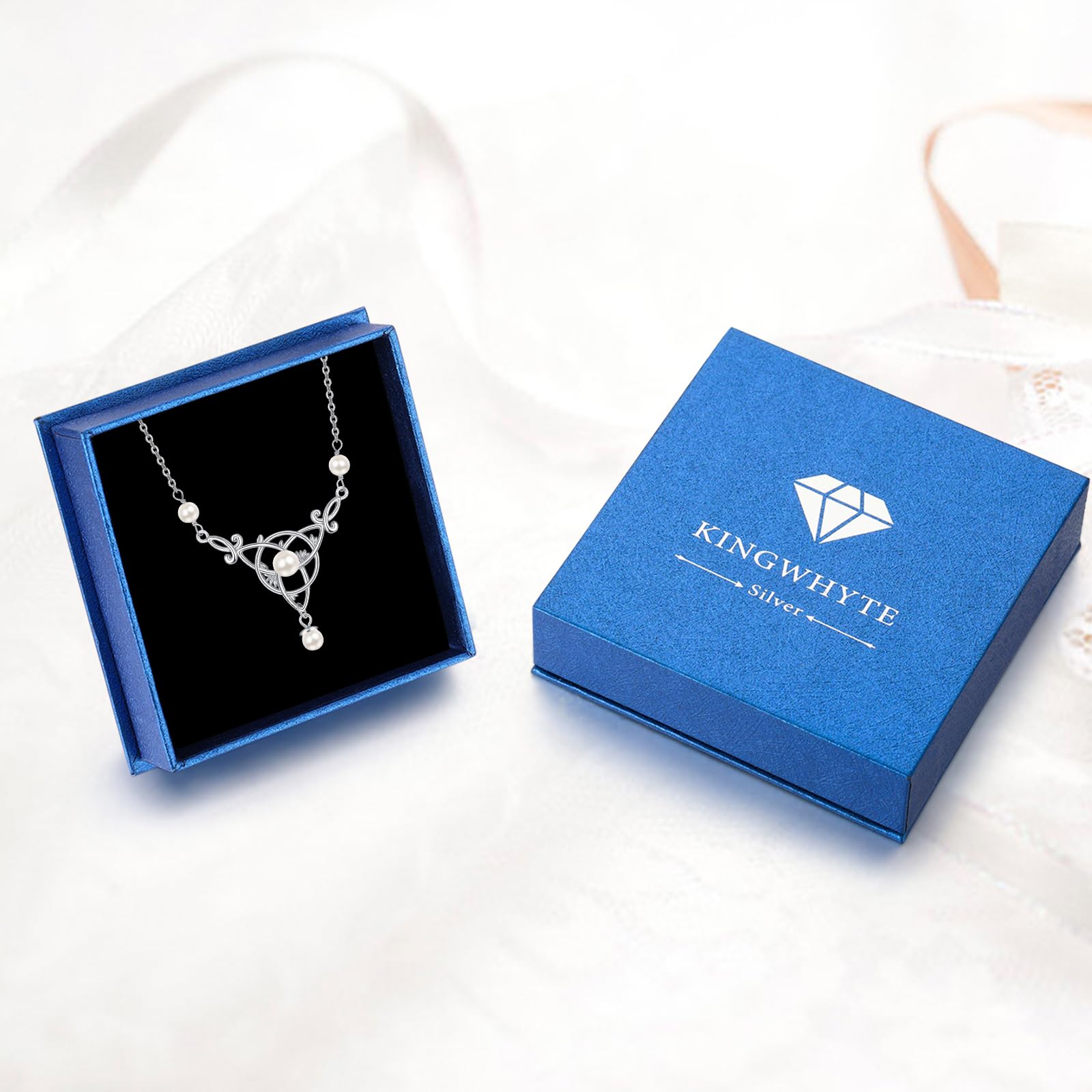 KINGWHYTE Süßwasserperlen Halskette für Frauen 925 Sterling Silber Keltische Knoten Claddagh Halskette Keltischer Schmuck Irische Geschenke für Frauen