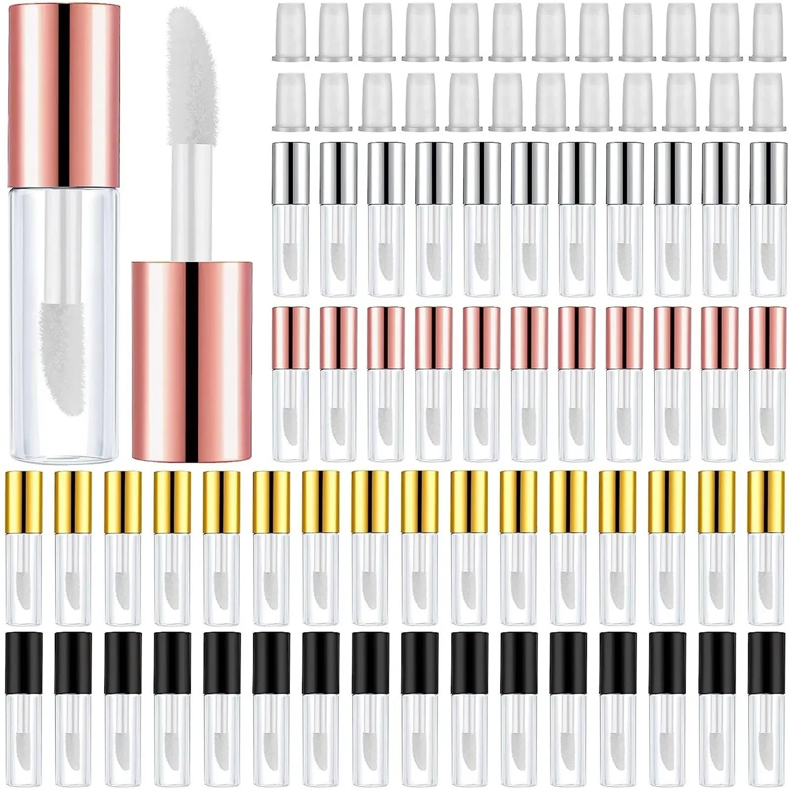 GIUPLOKID Empty Lip Balm Container, Empty Refillable Lipstick Tubes 100pcs 1.2ml Multicolor Lip Gloss Travel Bottles With Wand(Silver)