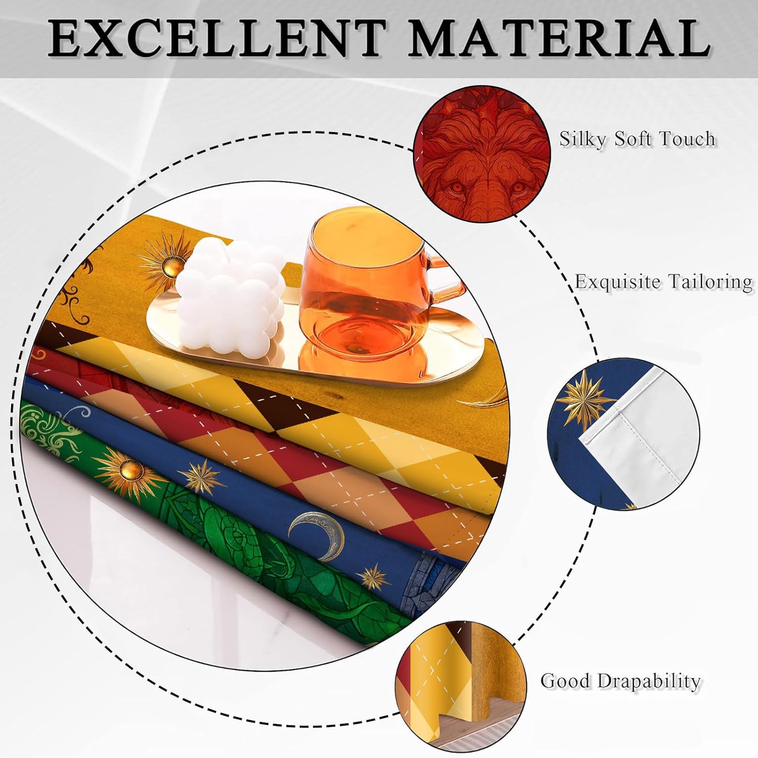 Wizarding House Curtains,Green Blue Red Yellow Magic School Flags Blackout Curtain,4284inch Magic Academy Animal Diamond Pattern Privacy Drapes for Bedroom Living Room,2Panel HILC04