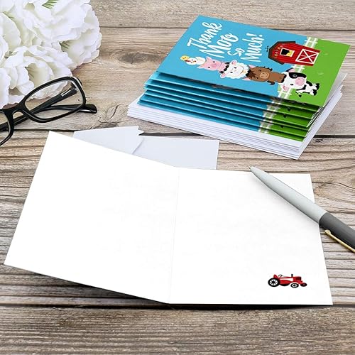 Miniatura 5 de Big Dot of Happiness Tarjetas de agradecimiento de animales de granja para baby shower o fiesta de cumpleaños (8 unidades)