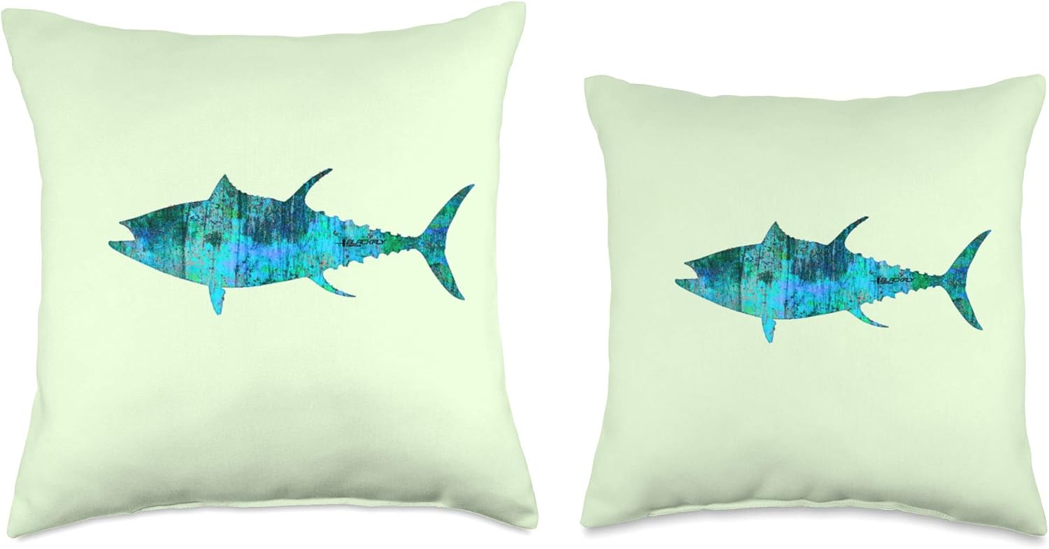 Saltwater Nautical Beach Bluefin Tuna Fishing Decor Pillows Throw Pillow