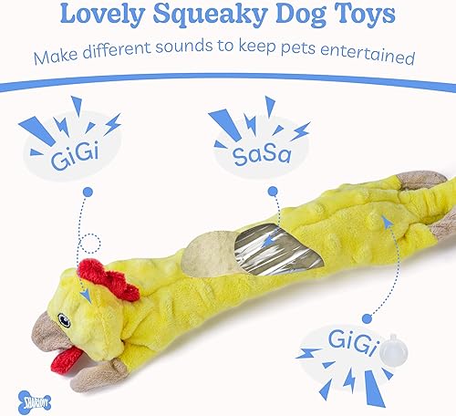 Vista 23 de SHARLOVY Paquete de 5 juguetes chirriantes para perros, juguete arrugado para mascotas, sin relleno, animales de peluche, masticables para perros