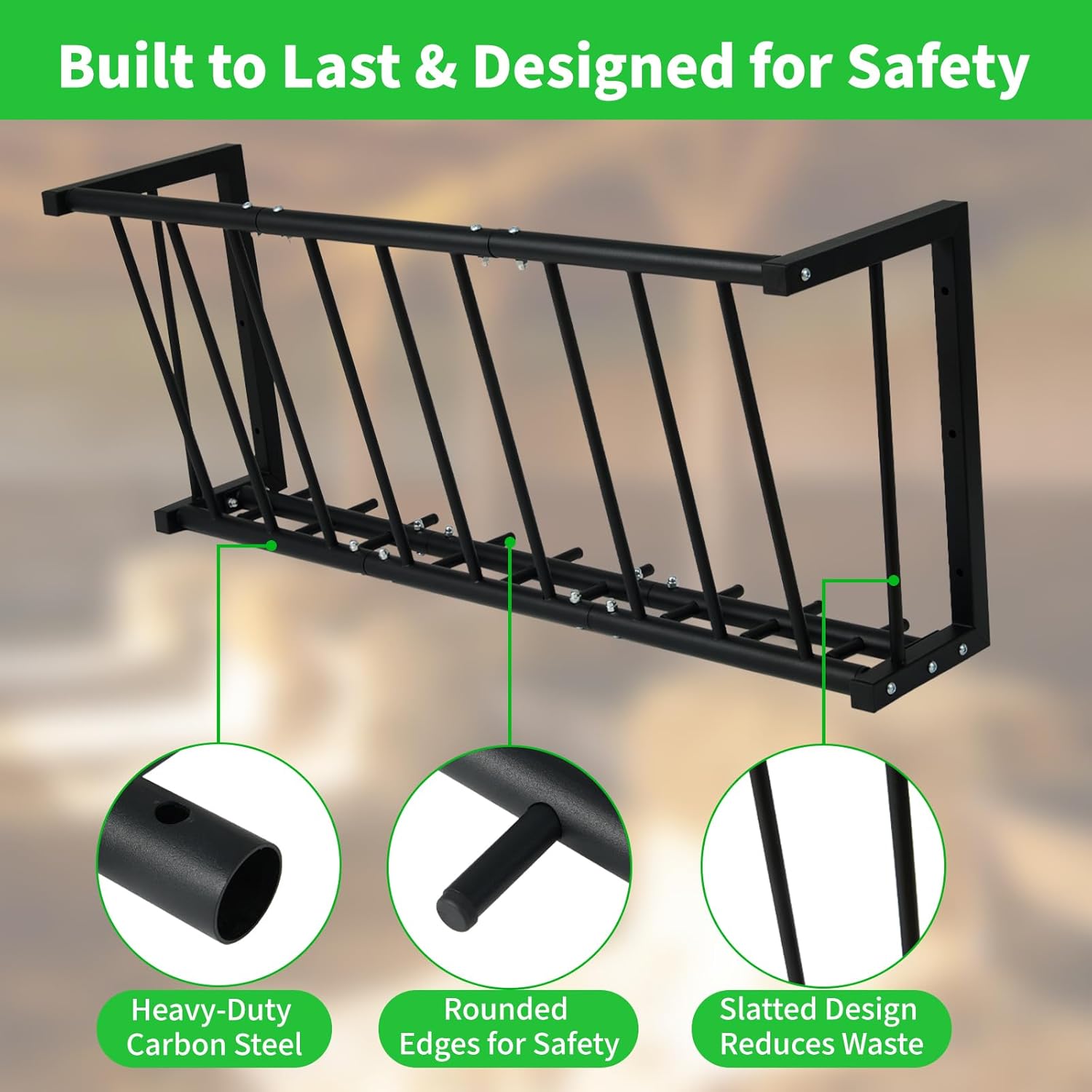 Wall Mount Hay Rack for Goats, Sheep, Horses – Heavy Duty 25 Gallon Livestock Hay Feeder, Hanging Blanket Holder with Rust Resistant Coating, Space Saving Farm Goat Feeder for Indoor, Outdoor Use