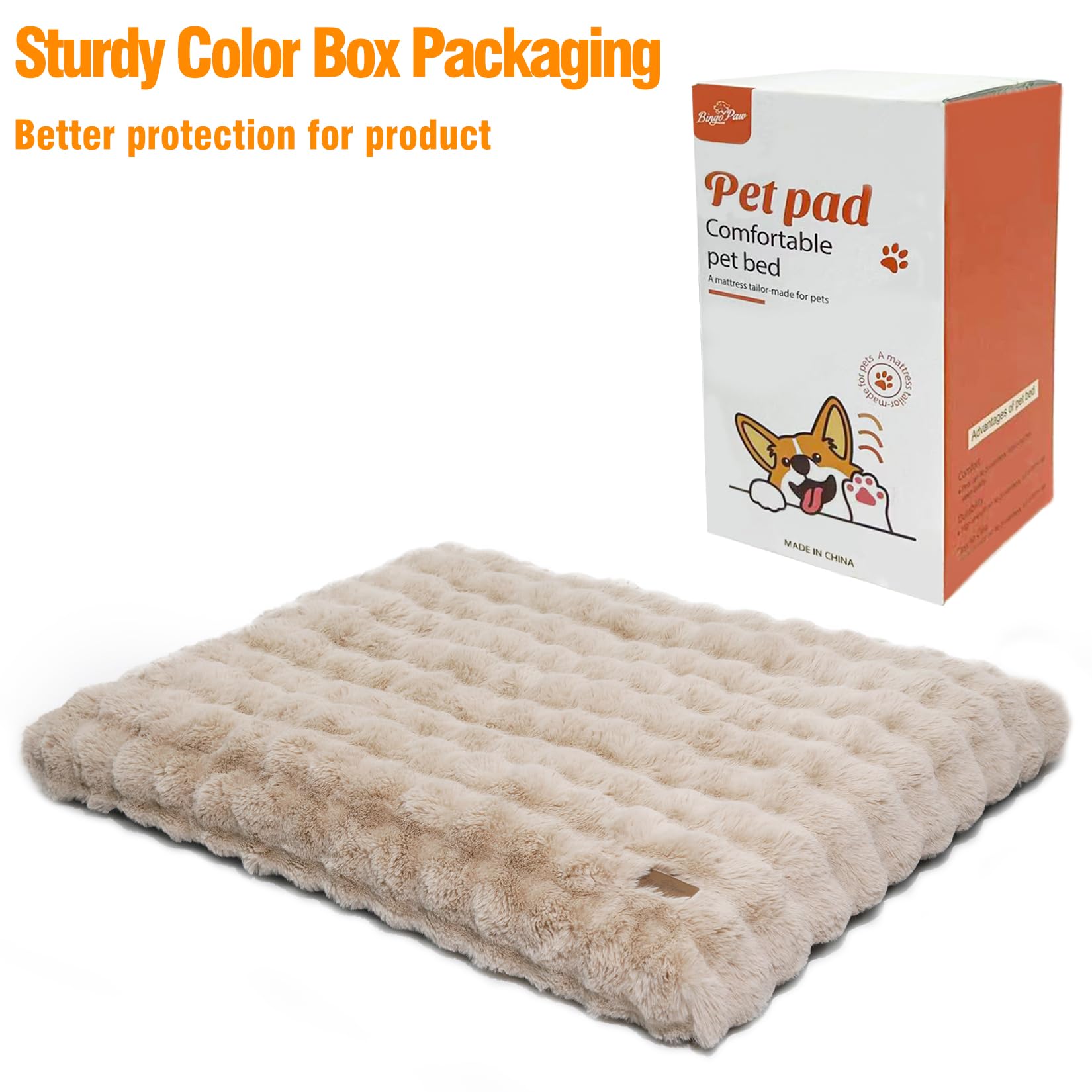 BingoPaw Cama para Perros Medianos 76x51x10cm, Cama Perro Lavable Colchón para Perro Impermeable Funda Peluda Removible y Base Antideslizante para Perros Medianos, Beige