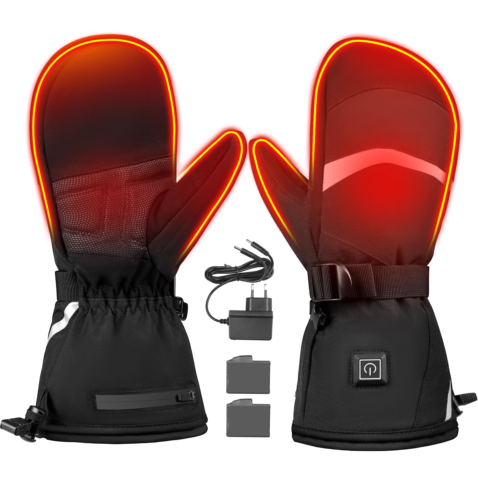 Guanti Riscaldati per Uomo e Donne, Touch Screen, 3 Temperature, Impermeabili, Antiscivolo, 7.4V 4000 mAh Guanti Riscaldanti Touchscreen Ricaricabili per Ciclismo Motociclismo Escursionismo