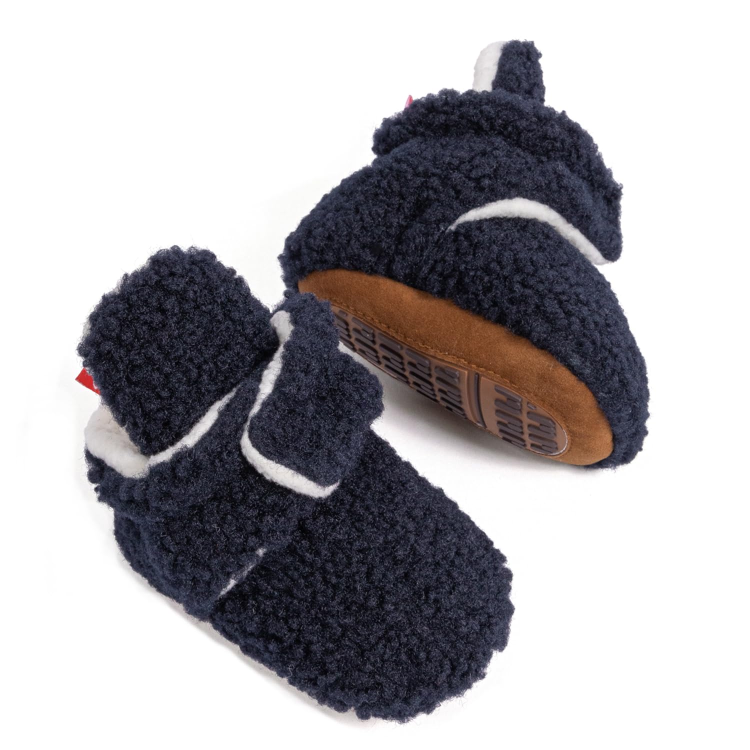 HsdsBebe Infant Baby Boys Girls Cozy Fleece Booties with Grippers Toddler Soft Rubber Sole Stay On Boots Newborn Warm Slipper Shoes(HM2210 navy blue,3)