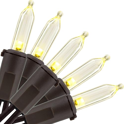 YULETIME - Luces de Navidad LED de color blanco cálido con cable marrón, juego de luces de 33 pies con 100 unidades, certificación UL, grado