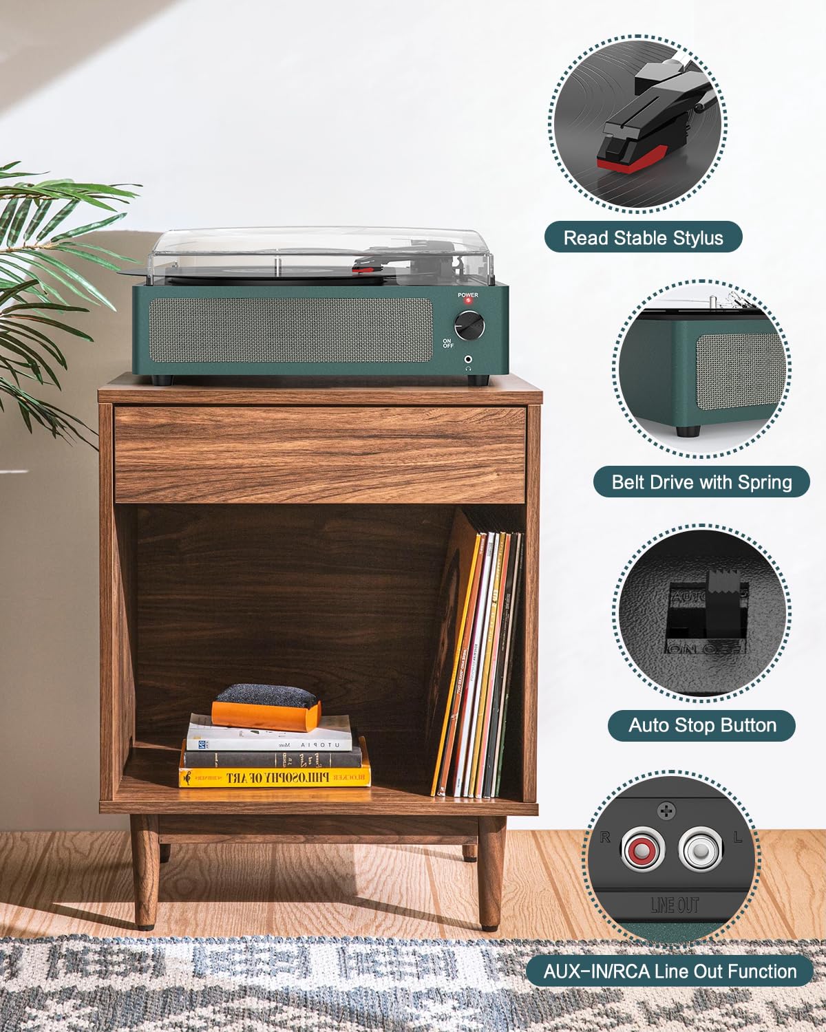 Vinyl Record Player Turntable with Built-in BT Receiver & 2 Stereo Speakers 3 Speed 3 Size Record Player LP Players Auto Stop for Entertainment and Home Decoration Classic Dark Blue - 5