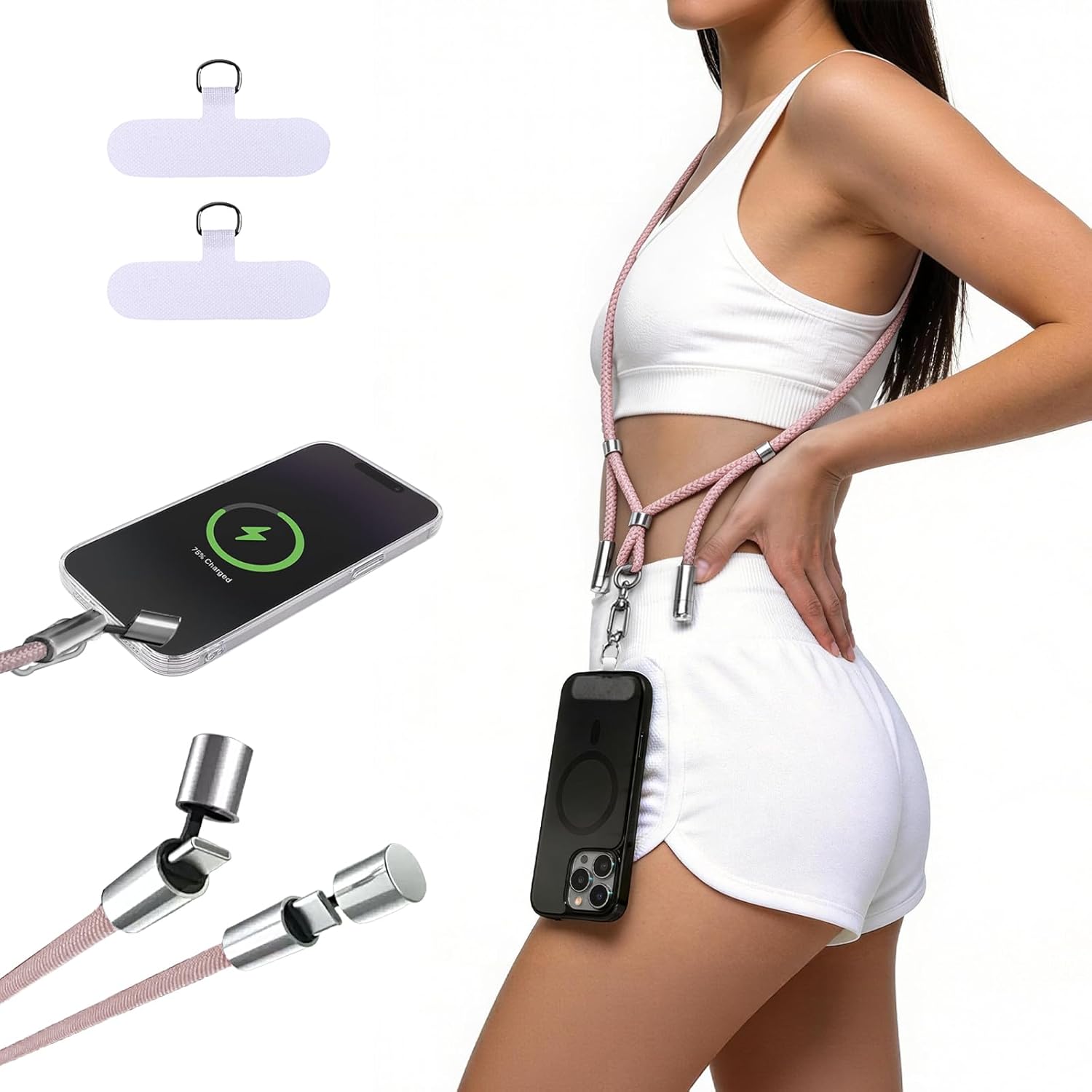 2-in-1 Phone Lanyard USB-C Charging Cable, 60W Fast Charge Braided Crossbody Strap, Adjustable Anti-Lost Cord