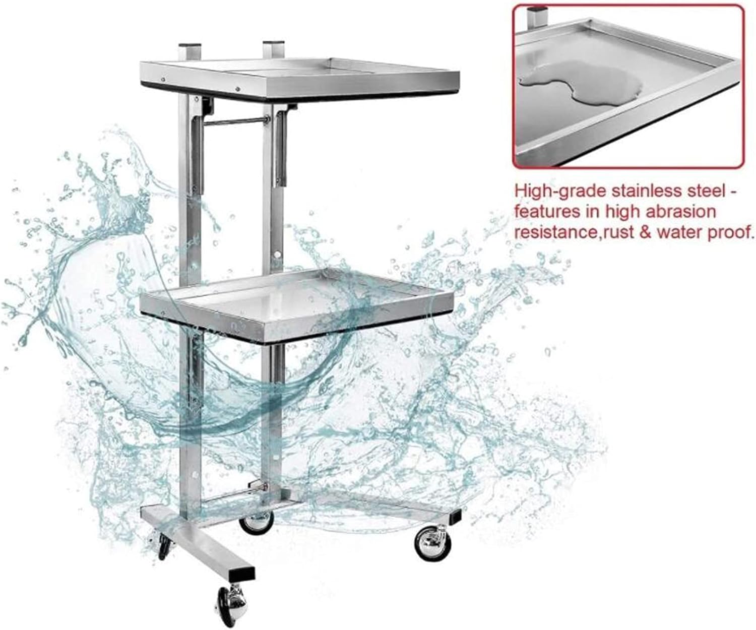 Stainless Steel Instrument Tray Stand,Rolling Tool Trolley Cart with Double Storage Tray,with Wheels for Beauty Hair Salon Tattoo Spa Clinic Medical Studio.-Silver A