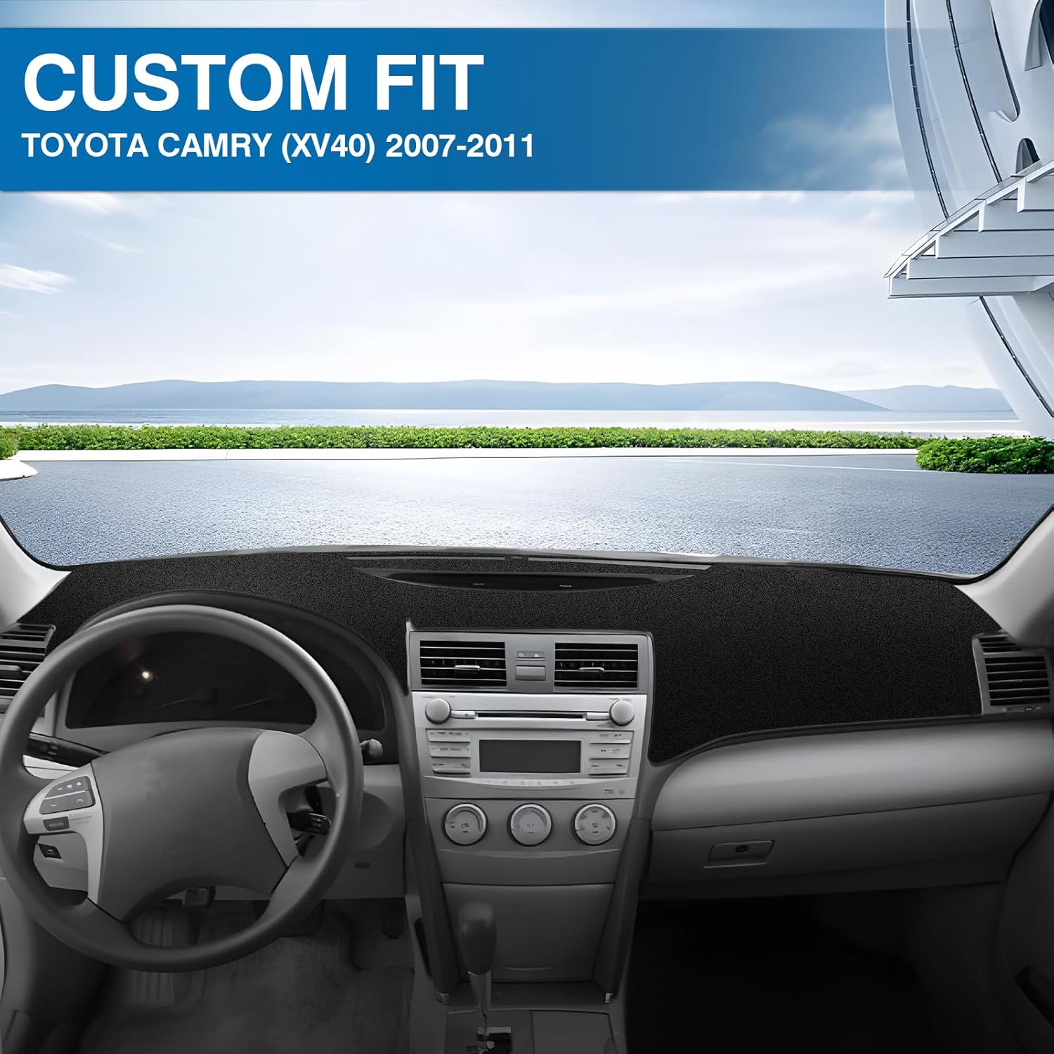 KUST Black Dash Cover Compatible with Toyota Camry 2007 2008 2009 2010 2011 Polyester Dashboard Cover Non-Slip Dash Protector Interior Accessories for Camry Custom Fit Dash Mat No Glare