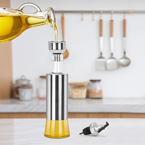 Miniatura 4 de only fire Juego de dispensador de aceite de oliva y vinagre, 2 unidades, dispensador de botellas de aceite de acero inoxidable de 12 onzas para