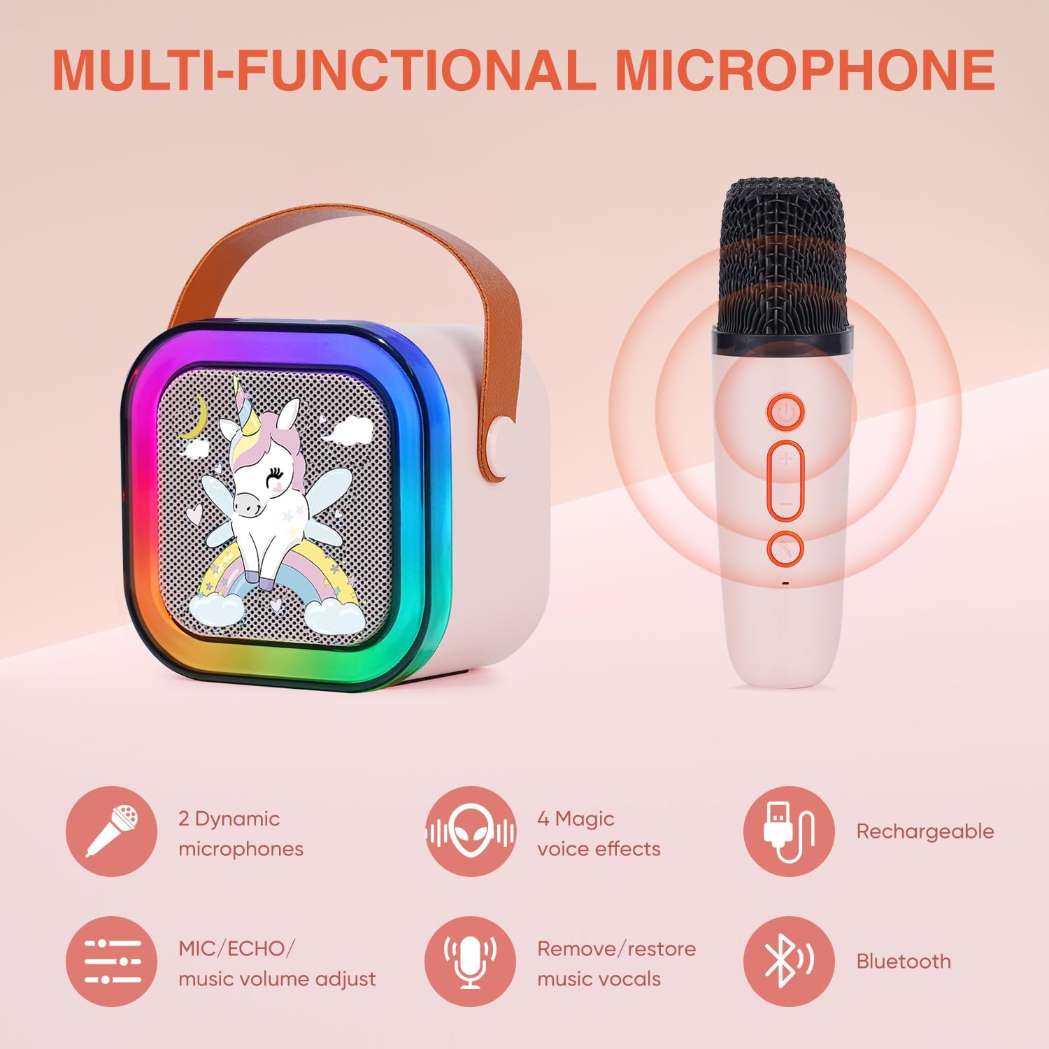 Multi-functional microphone features including voice effects and volume adjust