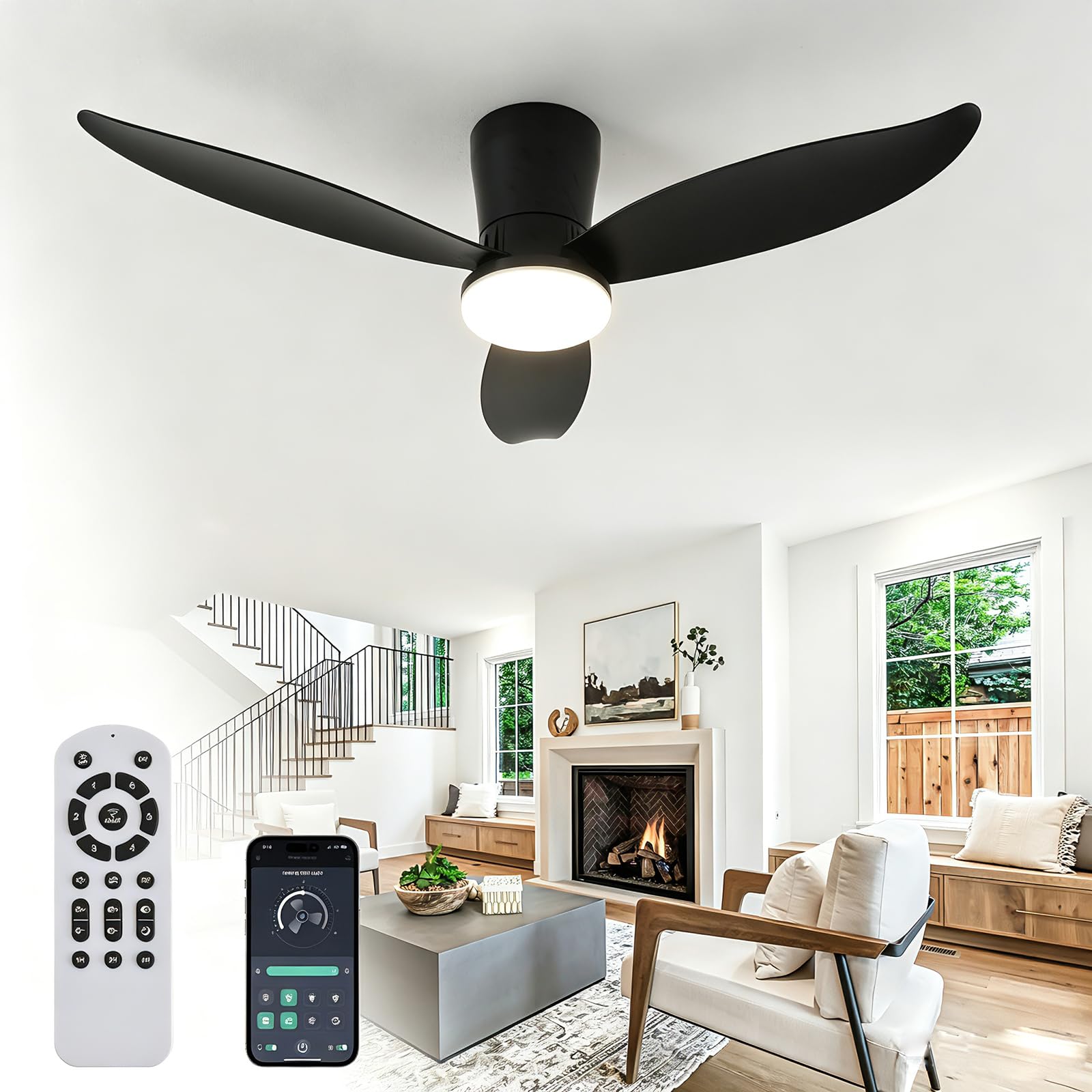 42" Ceiling Fan with Light, APP & Remote, Dimmable LED, Reversible DC Motor โ image 1
