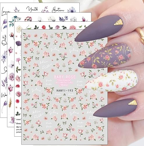 JMEOWIO 10 hojas de calcomanías de arte de uñas de flores de primavera, calcomanías autoadhesivas, uñas coloridas de verano, suministros de uñas,