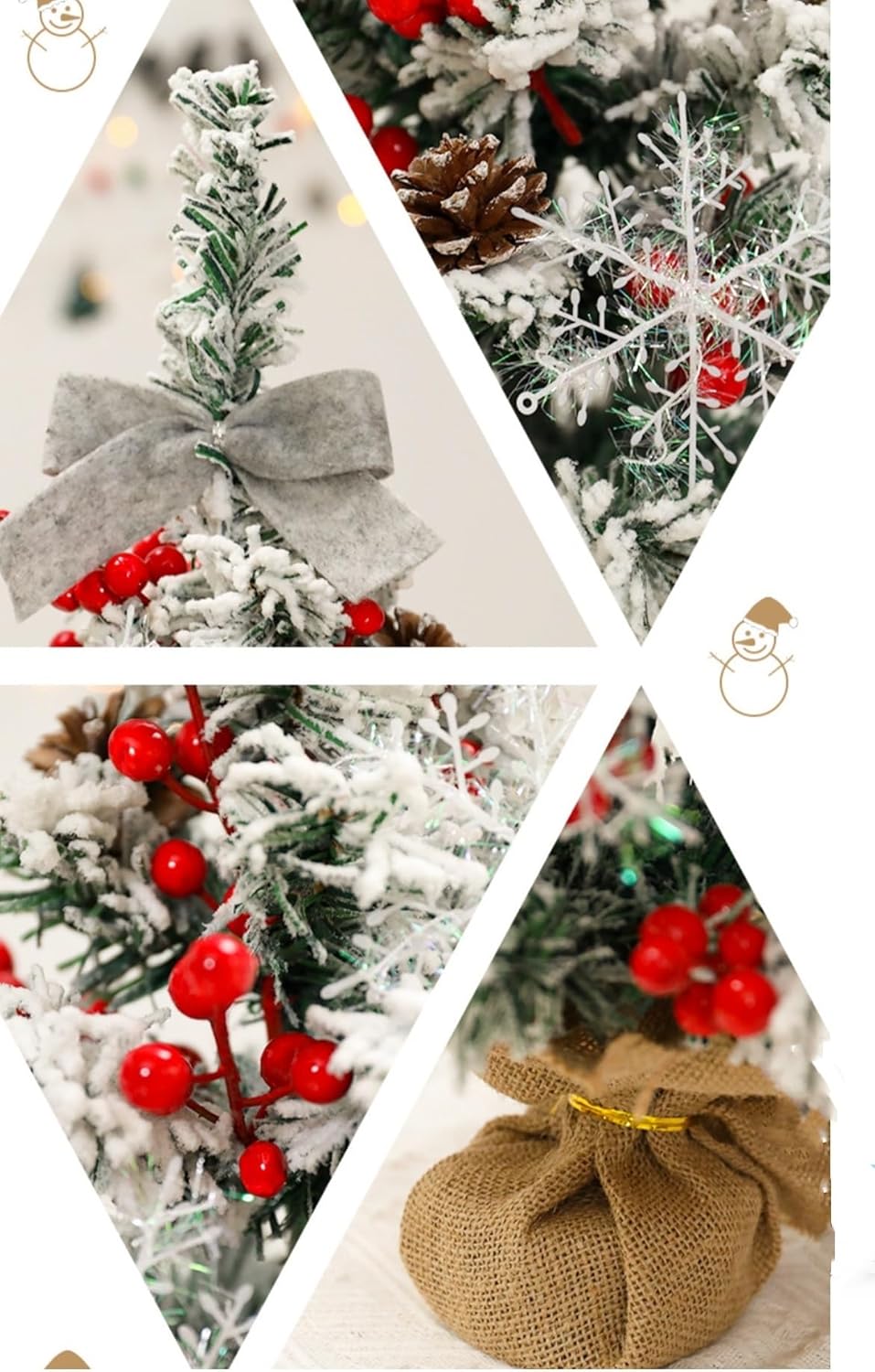 Christmas Decorations Plush Mini Christmas Tree Set LED Desktop 60cm Christmas Tree OrnamentQuick Assembly Suitable for Home, Party Decoration,(Equipped with Lights)(No Light)
