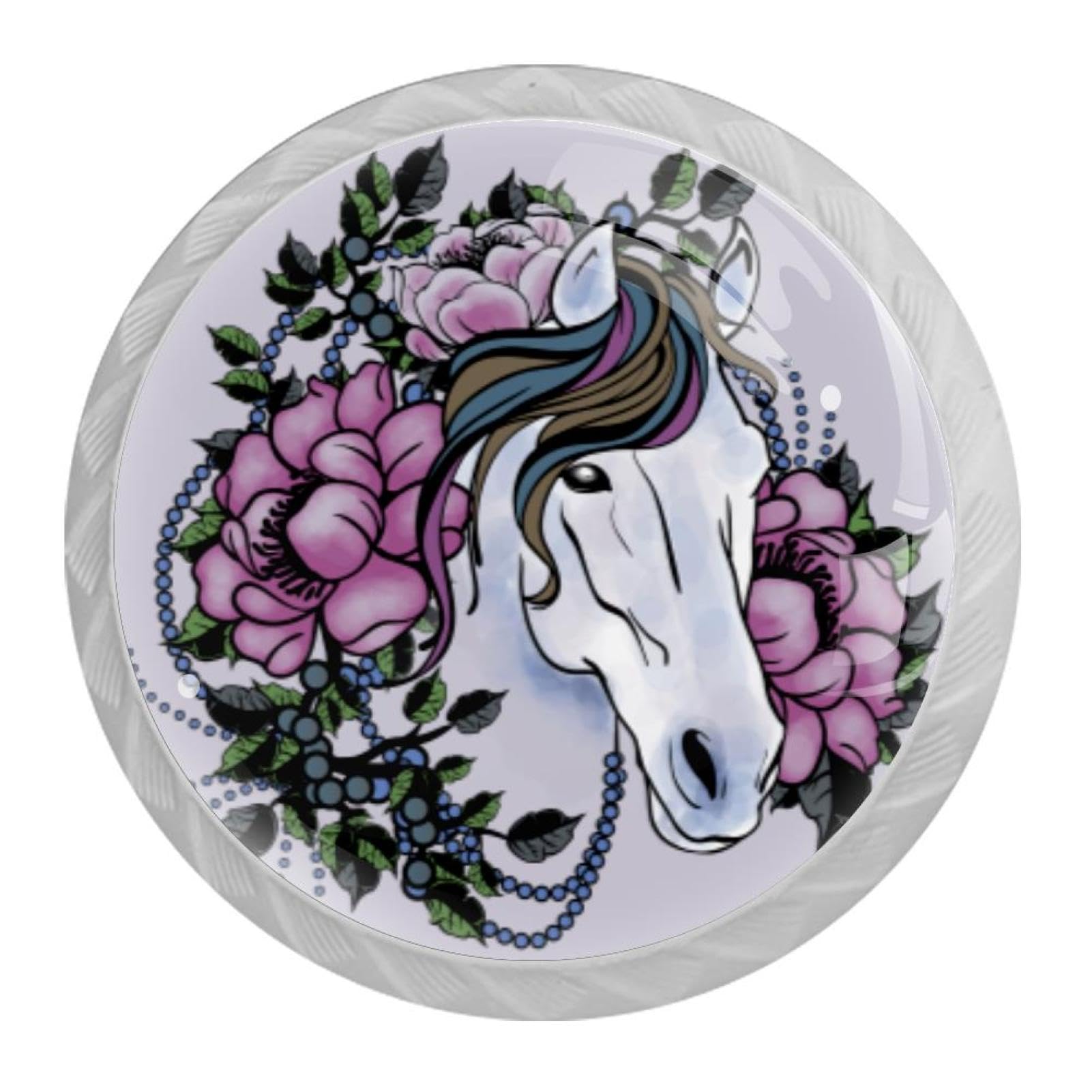 Tqmspg Multi17 4 Pieces Drawer Pulls Floral Horse Door Knobs Dresser Handles For Kitchen Wardrobe Cupboard Hardware Furniture