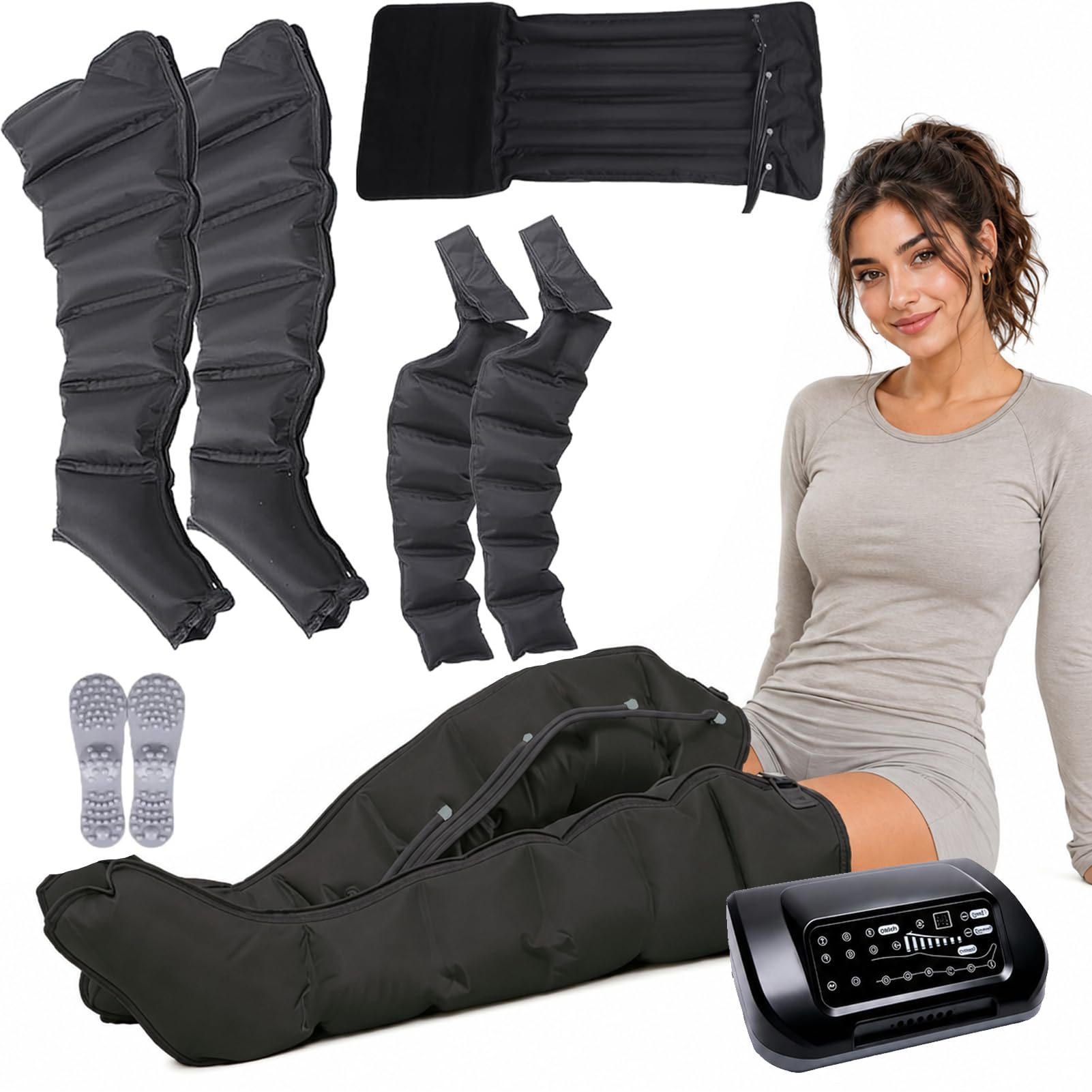 Massaggiatore Elettrico a Compressione 6 Camere L/XL Stivali Linfatici per Lipedema, Pressoterapia Corpo Intero per Circolazione, Relax Muscolare e Comfort
