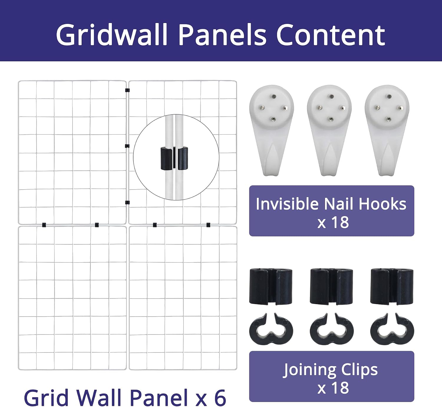 WELLCO Grid Wall Panels, 15.7" x 11.8" for Retail Display, Portable Assembled Wall Grid with Extra Joining Clips and Hooks, 6 Pack, White image 4
