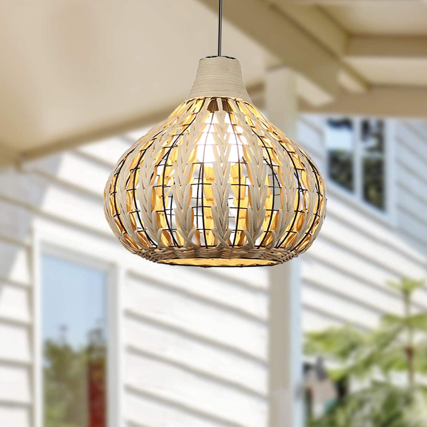 Modern Chandelier LED Pendant Light Fixtures, Indoor Outdoot Light Fixture, Hanging Light Rattan Wicker Lamp Shade Hand-Made Light,LED Bulb Included