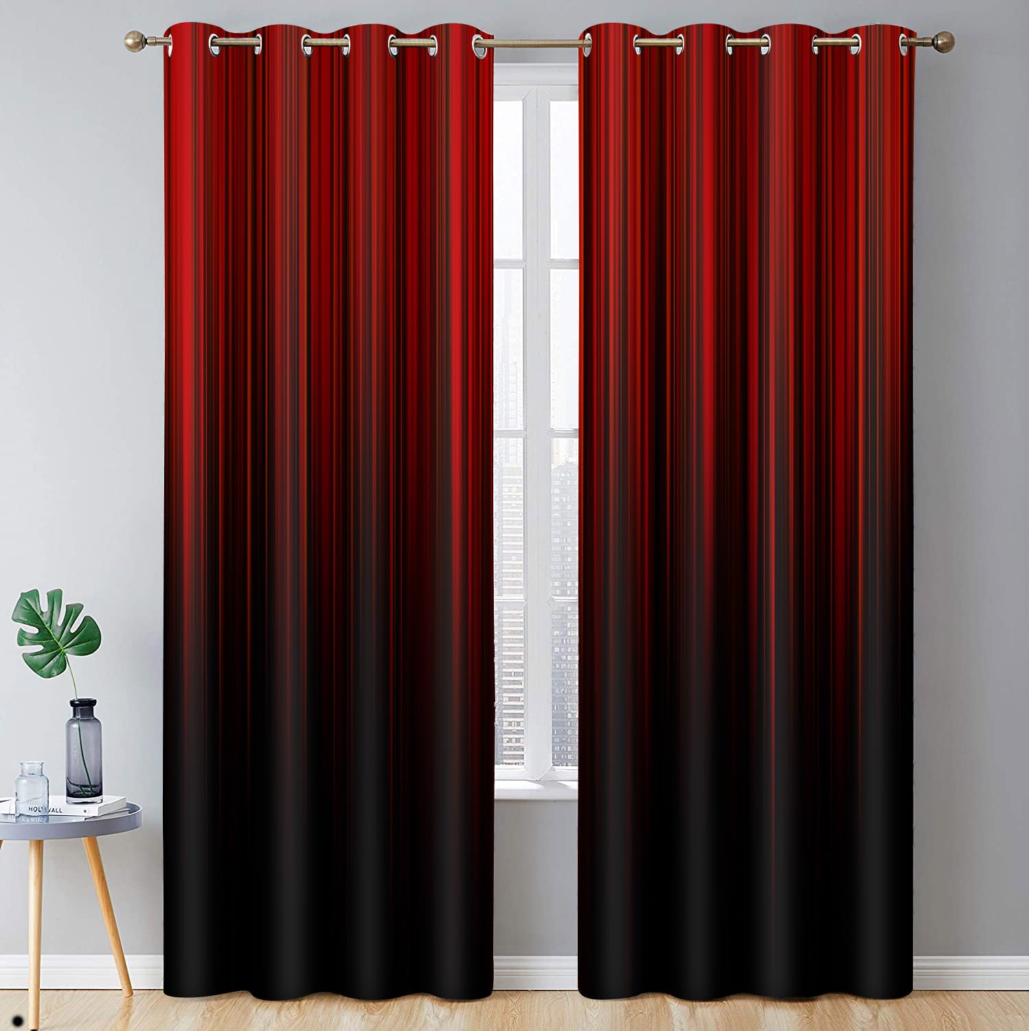 BSPPTI Abstract Curtains for Bedroom 52x84inch Ombre Window Curtain Red and Black Blackout Curtains Insulated Room Darkening Window Drapes for Living