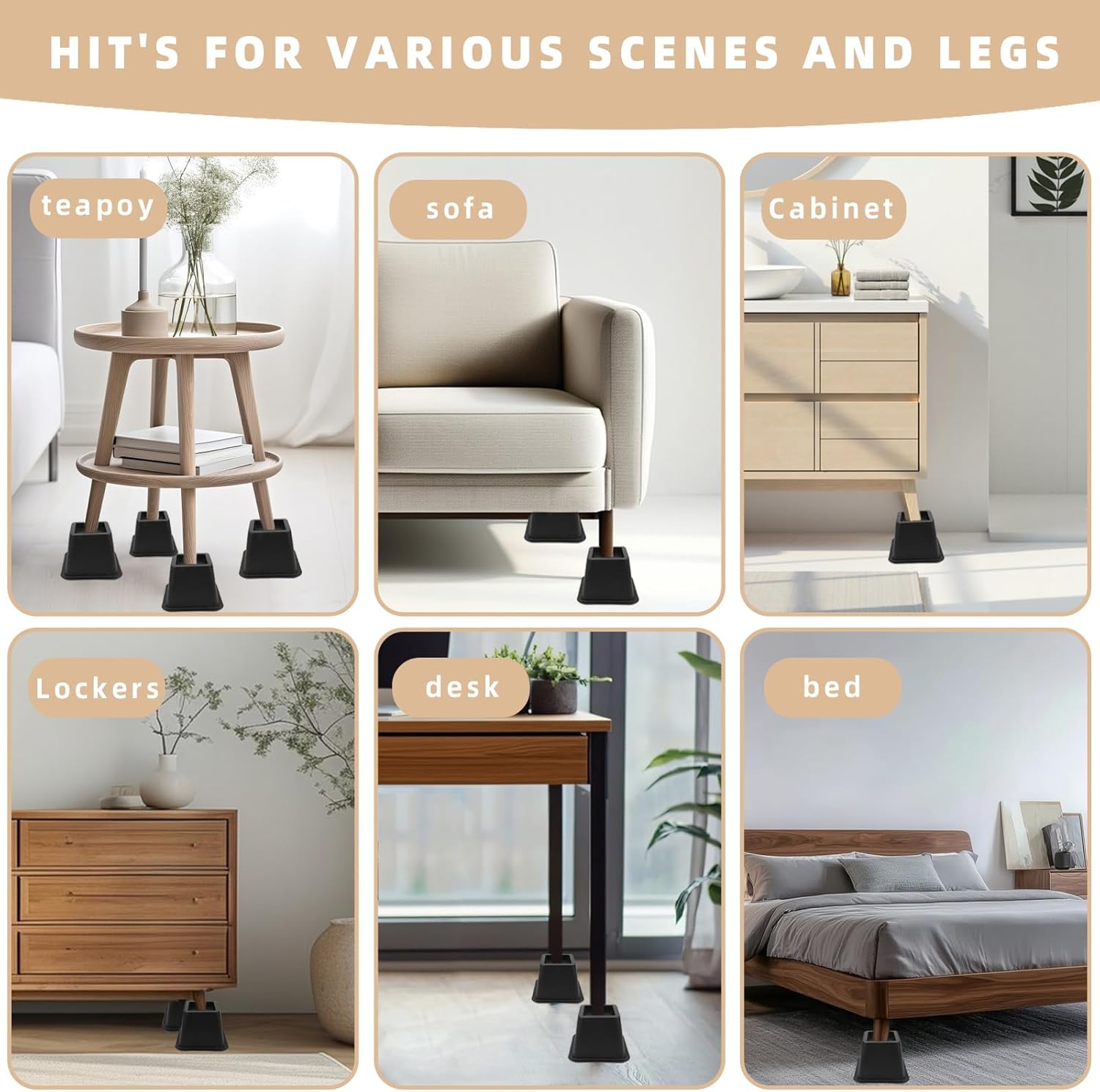 Bed Riser/Furniture Lift Bed/Bed risers/Furniture Lifter/Table risers/Frame Risers Create Under Bed Storage Heavy Duty for Furniture Height Adjustment (Black 9 Pack, 4 Inch)