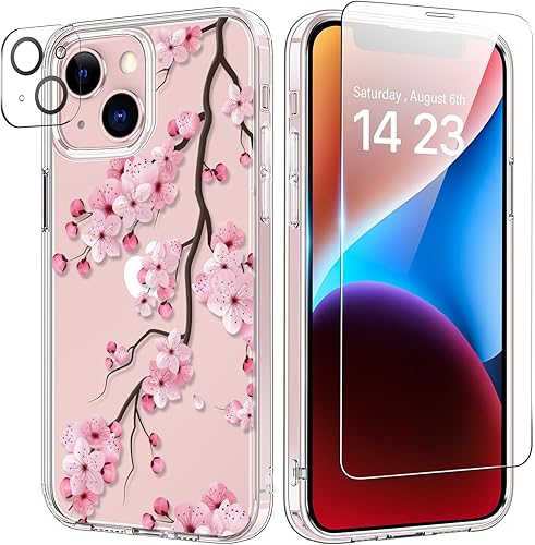 bicol Funda híbrida para iPhone 14 Pro transparente con diseños de moda para mujeres y niñas, elegante funda delgada a prueba de golpes de