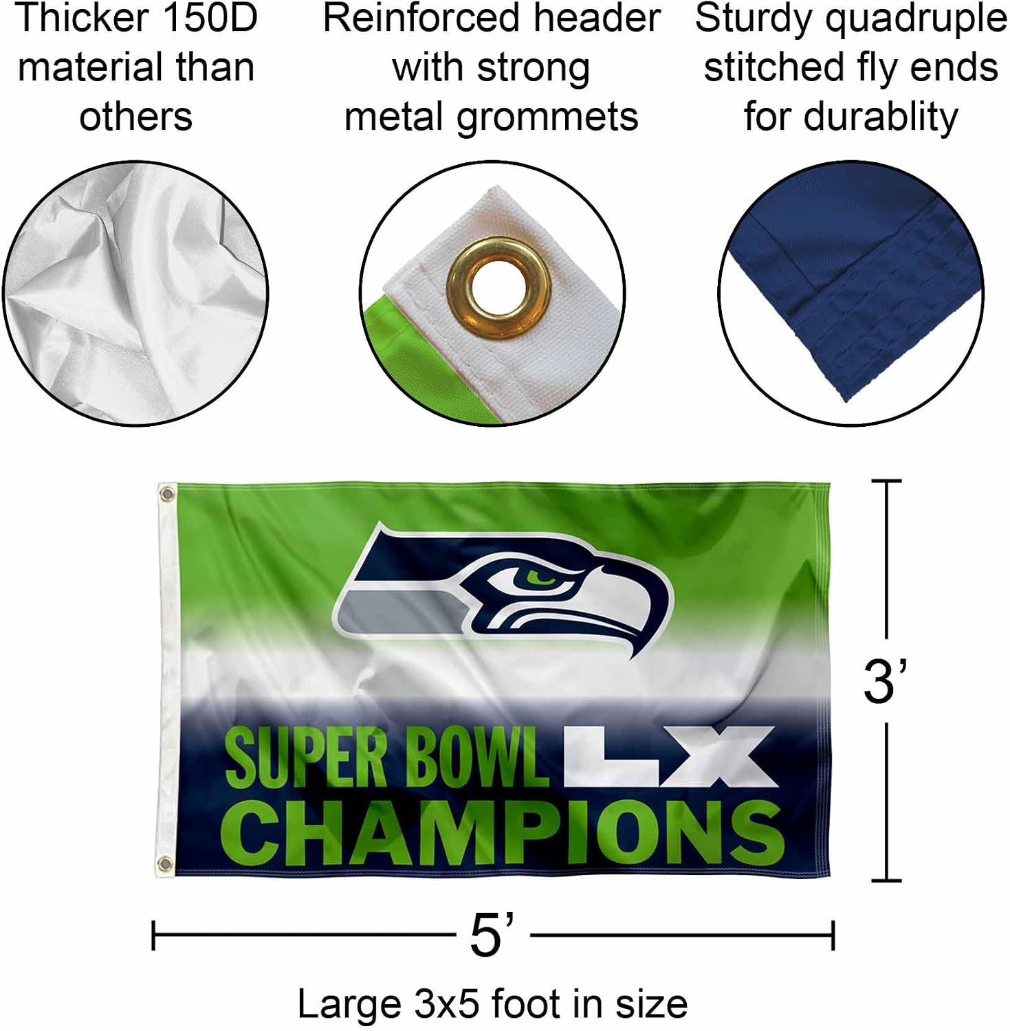 WinCraft Seattle Seahawks Super Bowl LX Champions Banner and Tapestry Wall Tack Pads