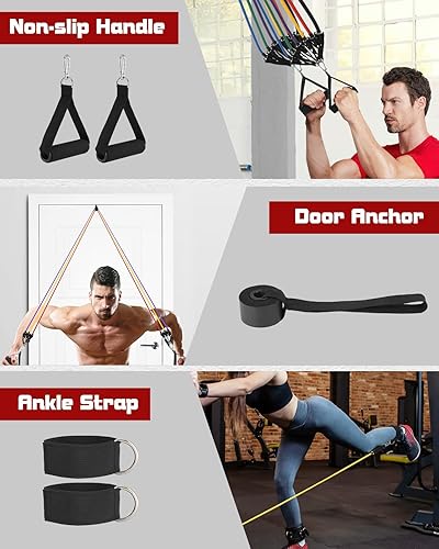 Miniatura 5 de 6Pcs Resistance Bands, Workout Bands 270lbs, Exercise Bands with Handles/Door Anchor/Ankle Straps/Bag/Poster for Men, Heavy Resistance Bands for