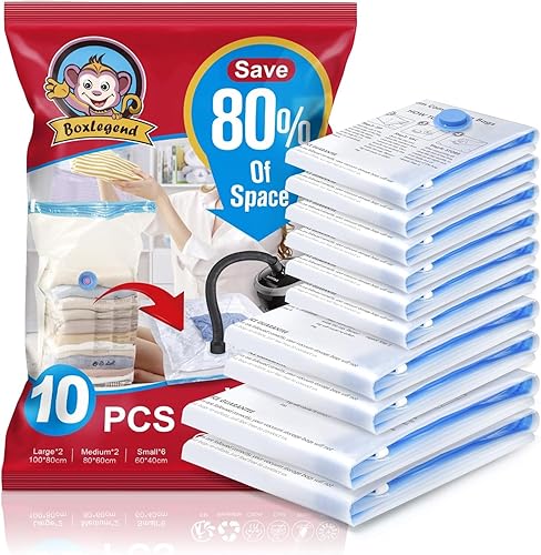 Miniatura 14 de BoxLegend Bolsas de almacenamiento al vacío con bomba de mano grande, 12 combinados (3 jumbo, 3 grandes, 3 medianas, 3 pequeñas) bolsas gruesas de