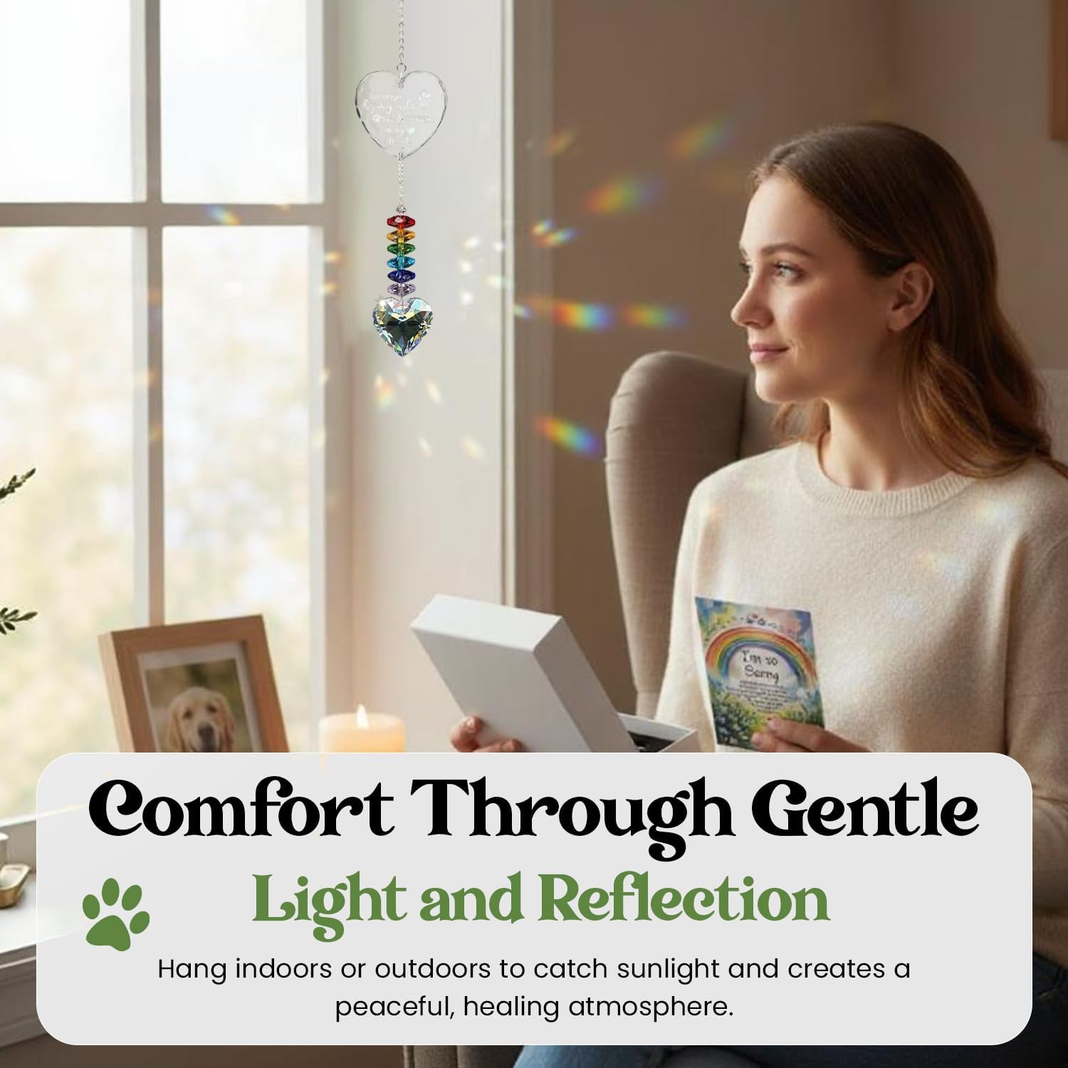 Memorial Sympathy Gift Box for Dog Loss - Pet Memorial Clear Crystal Ball Grief Suncatcher for Loved One, Thoughtful Dogs Remembrance, Rainbow Maker, Hanging Ball Prisms Gifts (Memorial Suncatcher) - Image 8