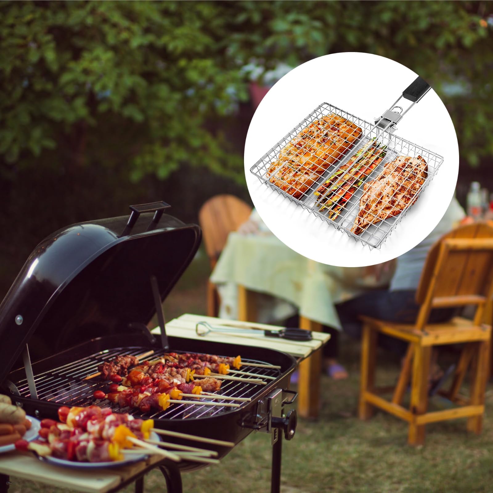 Pinzas para barbacoa y parrilla – Acero inoxidable ajustable con mango plegable – Ideal para cocinar pescado, carne, maíz y más en parrillas al aire libre