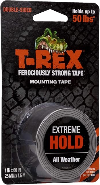 T-Rex Tape Extreme Hold Heavy Duty Double Sided Mounting Tape Black, Holds up to 50lbs, 25mm x 1.5m